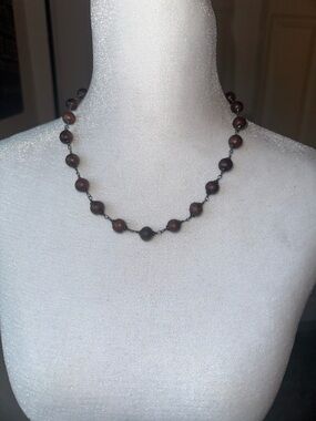 Goldie Lew Handmade Brown wooden Bead Rosary-Style Necklace